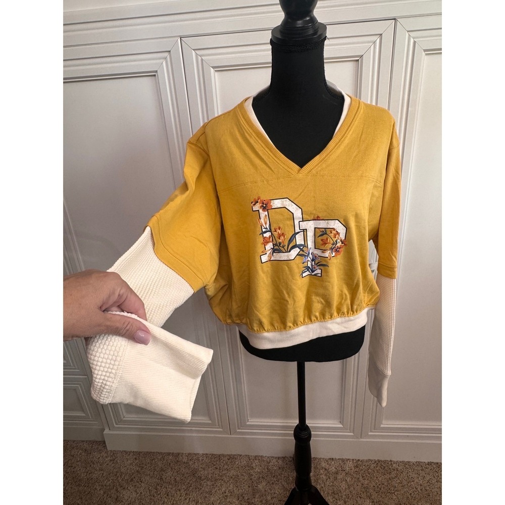 Anthropologie Yellow Floral DP Varsity Thermal Layered Top - Picture 4 of 7